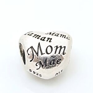 EUC Authentic Pandora Silver Heart Mom Charm, Retired